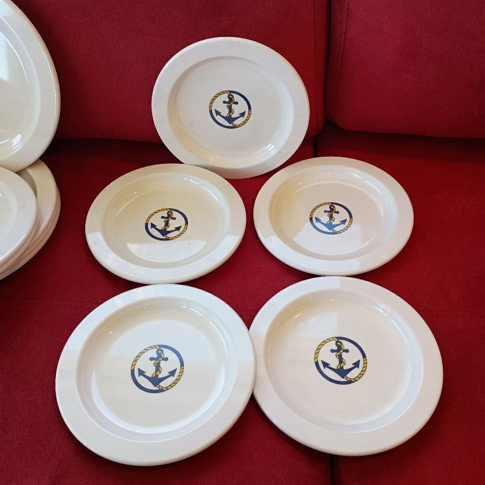 Set of Guzzini Italy Anchor Plates Melamine Dinner Salad Plates Set of 11 - Picture 2 of 11